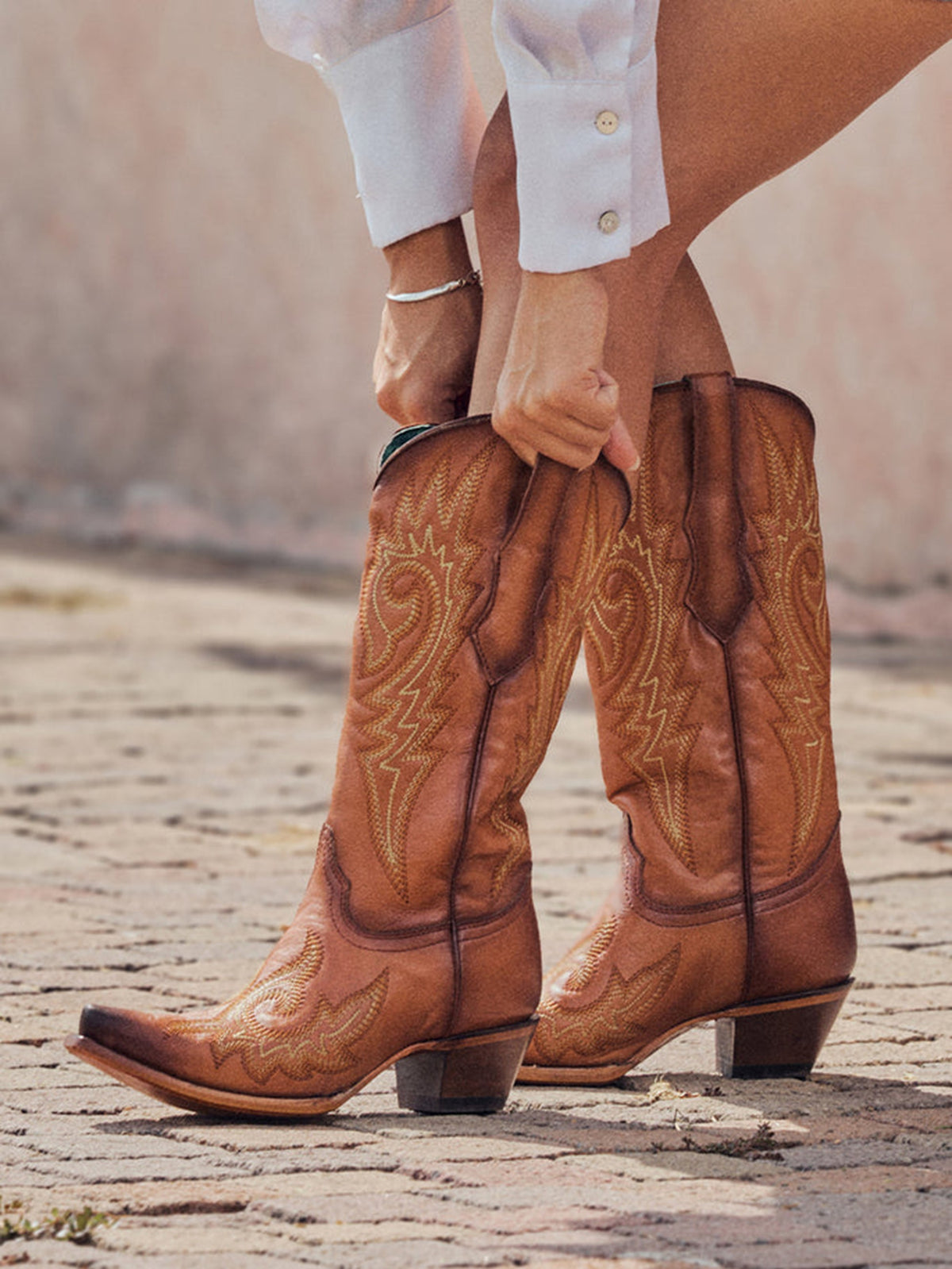 Flame Embroidered Camel Boot